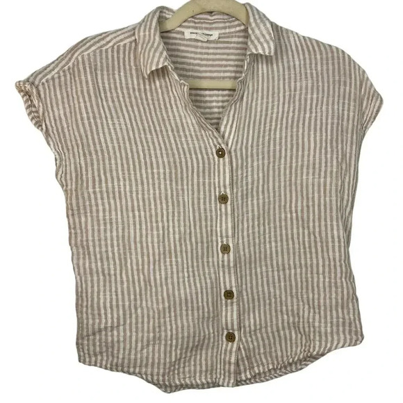 BeachLunchLounge Collection Button Up Size Small Stripes Neutral Breezy Vacay - Picture 1 of 7